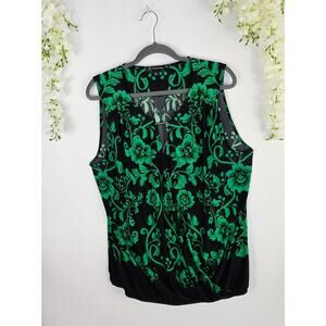 INC International Concepts Sleeveless Wrap Blouse XXL Black Green Floral Career